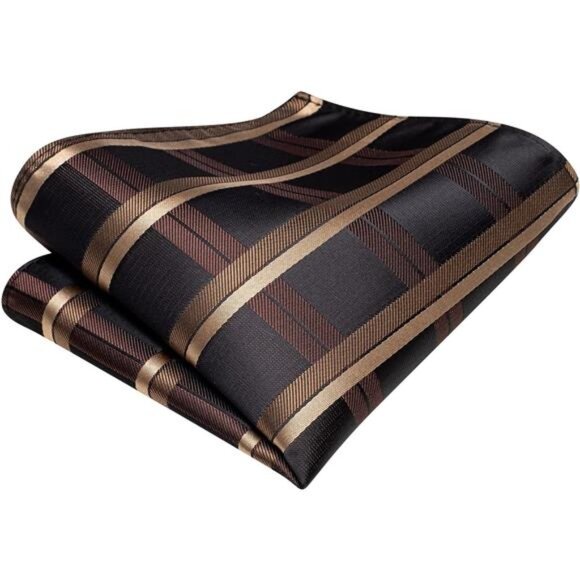 Men Ties Sets Silk Stripe Paisley Necktie Pocket Square Cufflinks for Business - Picture 6 of 7